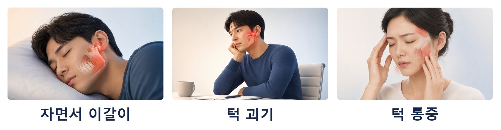 턱통증을 부르는 흔한 상황 세 가지: 자다가 이갈이, 턱 괴기, 씹을 때 턱 통증