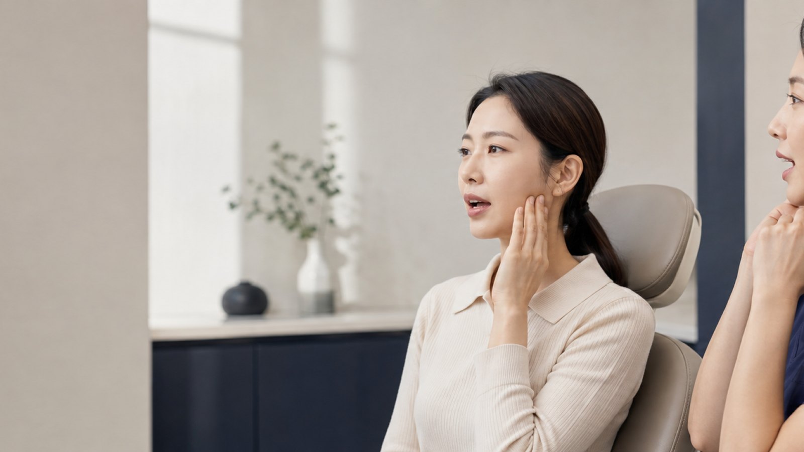 턱관절 증상을 상담하는 여의사와 환자